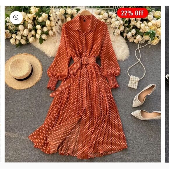 MELLODAY Dresses & Skirts - MELLODAY Orange Pleated Tie Front Dress New With Tags